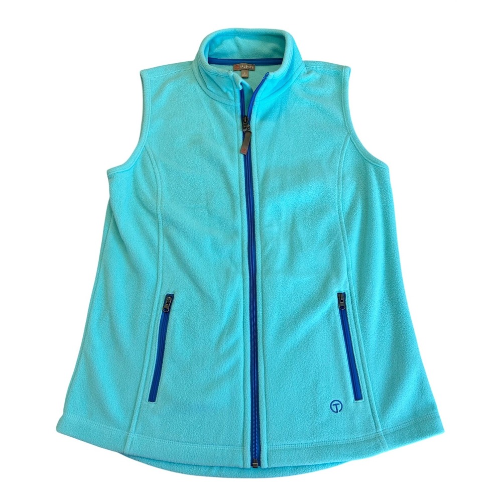 T by Talbots Womens Teal Blue Fleece Zip Up Front Pockets Vest Size‎ Small